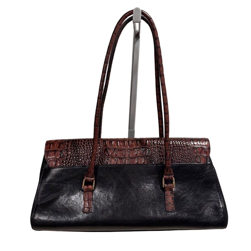 Vintage Brahmin Tuscany Collection Croc Embossed Leather Satchel Black Brown GUC - Picture 5 of 16